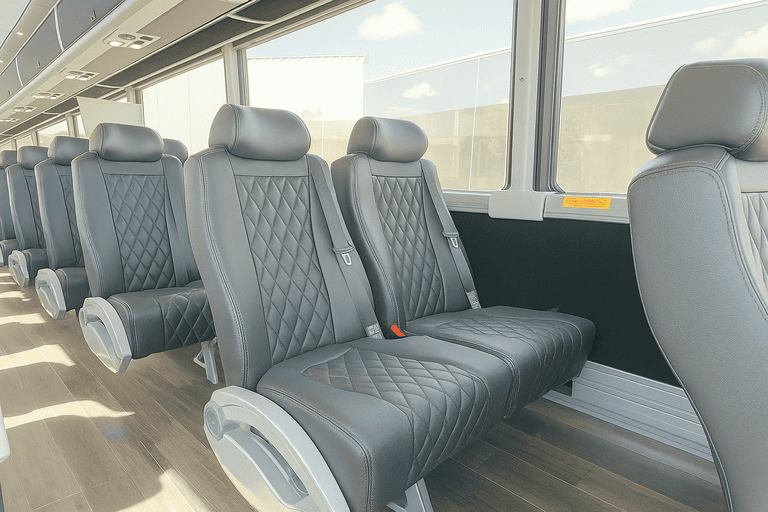 interior of Pharr Minibus Company charter bus